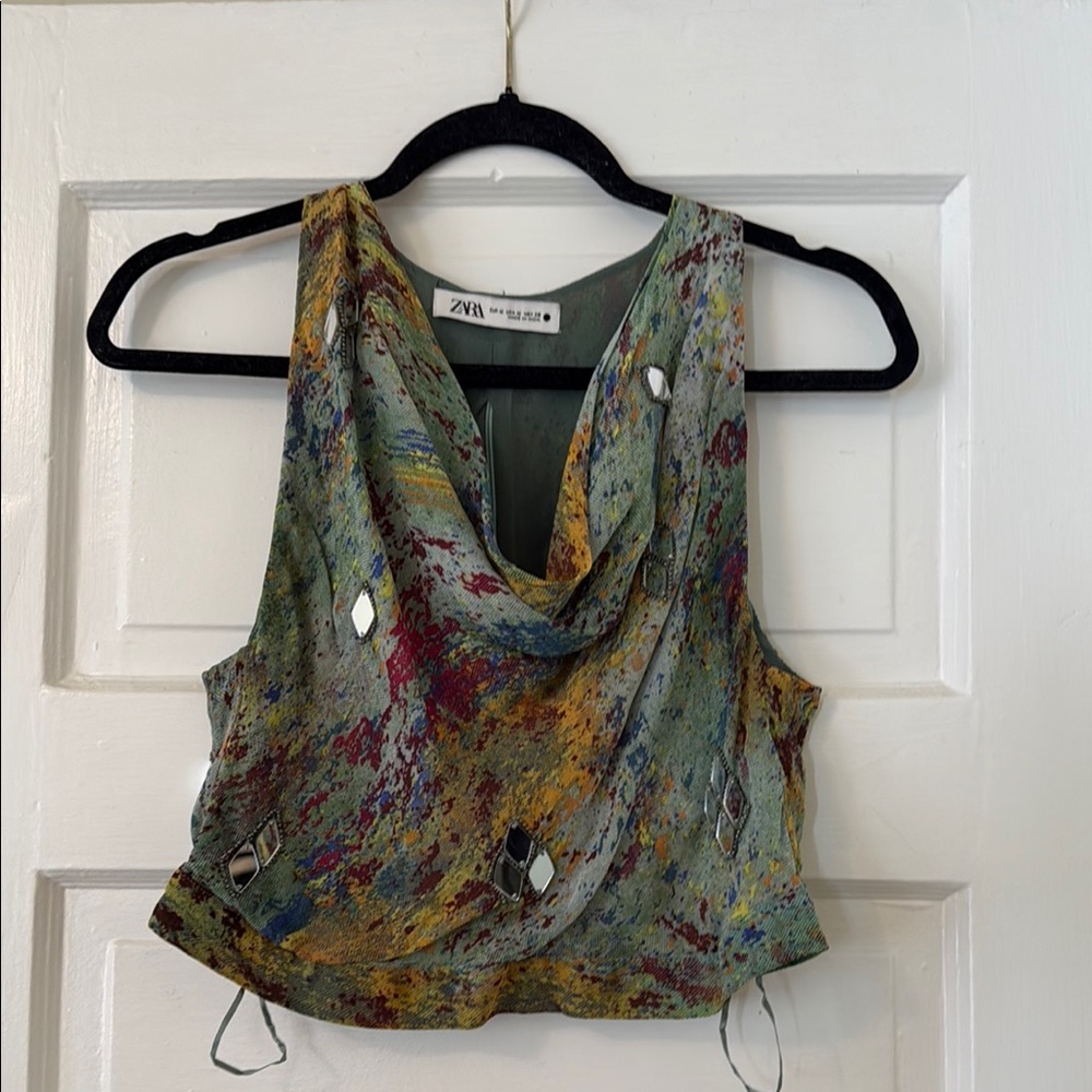 Zara Green and Gold Crop Tank Top with mirrors